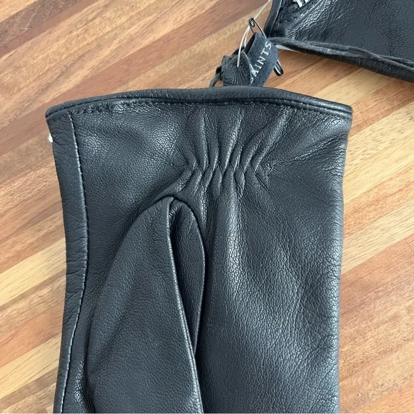 AllSaints Black Leather Gloves with Asymmetric Zipper - Picture 7 of 8